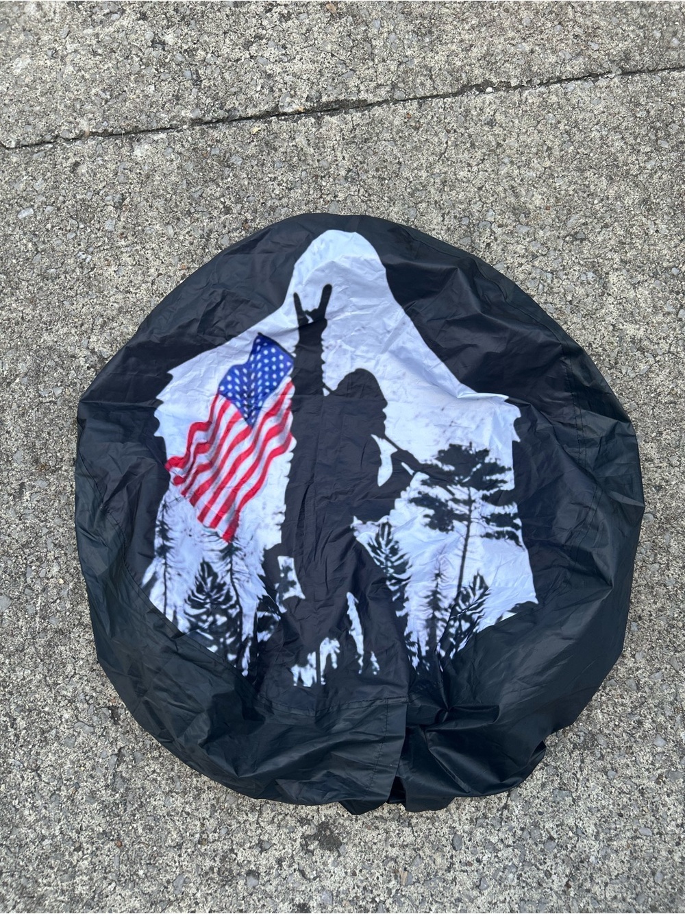 Patriotic Black Outdoor wheel/ Tire Cover with American Flag Graphic